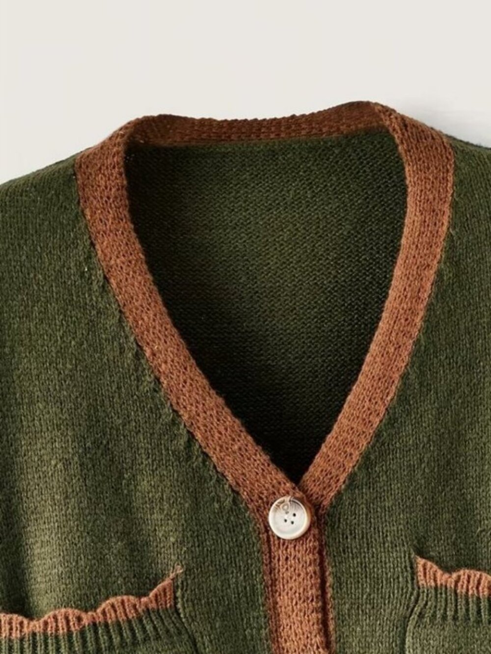 Button Up Fox Nature Army Green Cardigan With Pockets - Picture 5 of 7